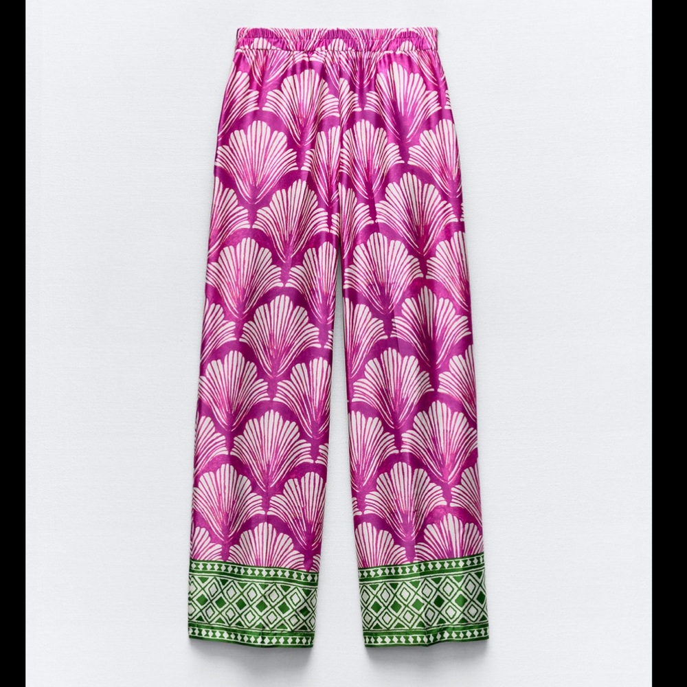 Zara Pink and Green Patterned Women's Pants